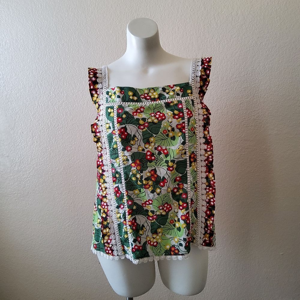 New Daniel Rainn Embroidered Ruffle Multi Colored Tank Top Size M
